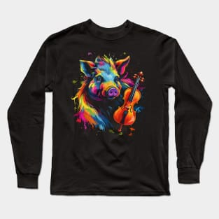 Wild Boar Playing Violin Long Sleeve T-Shirt